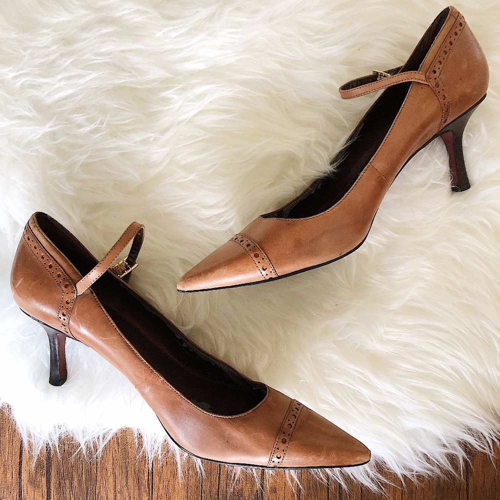 Ralph Lauren Tan Leather Stap Heels